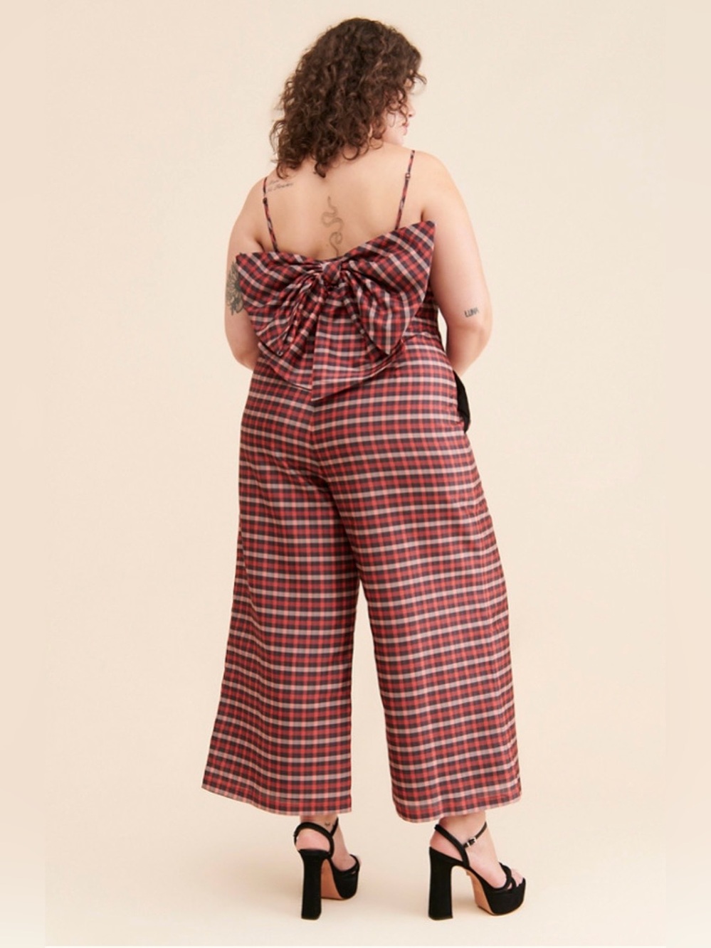 Hutch Red Plaid Wide-Leg Jumpsuit with Bow-Back Size 20
